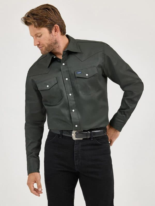 WRANGLER BLK FOREST GRN SNAP