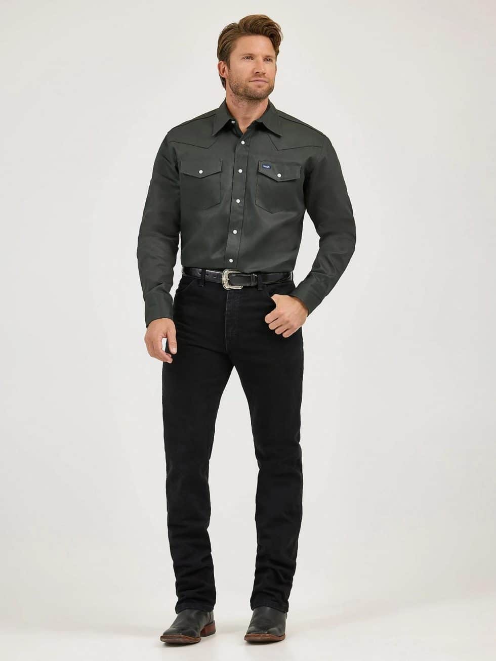 WRANGLER BLK FOREST GRN SNAP - Image 3
