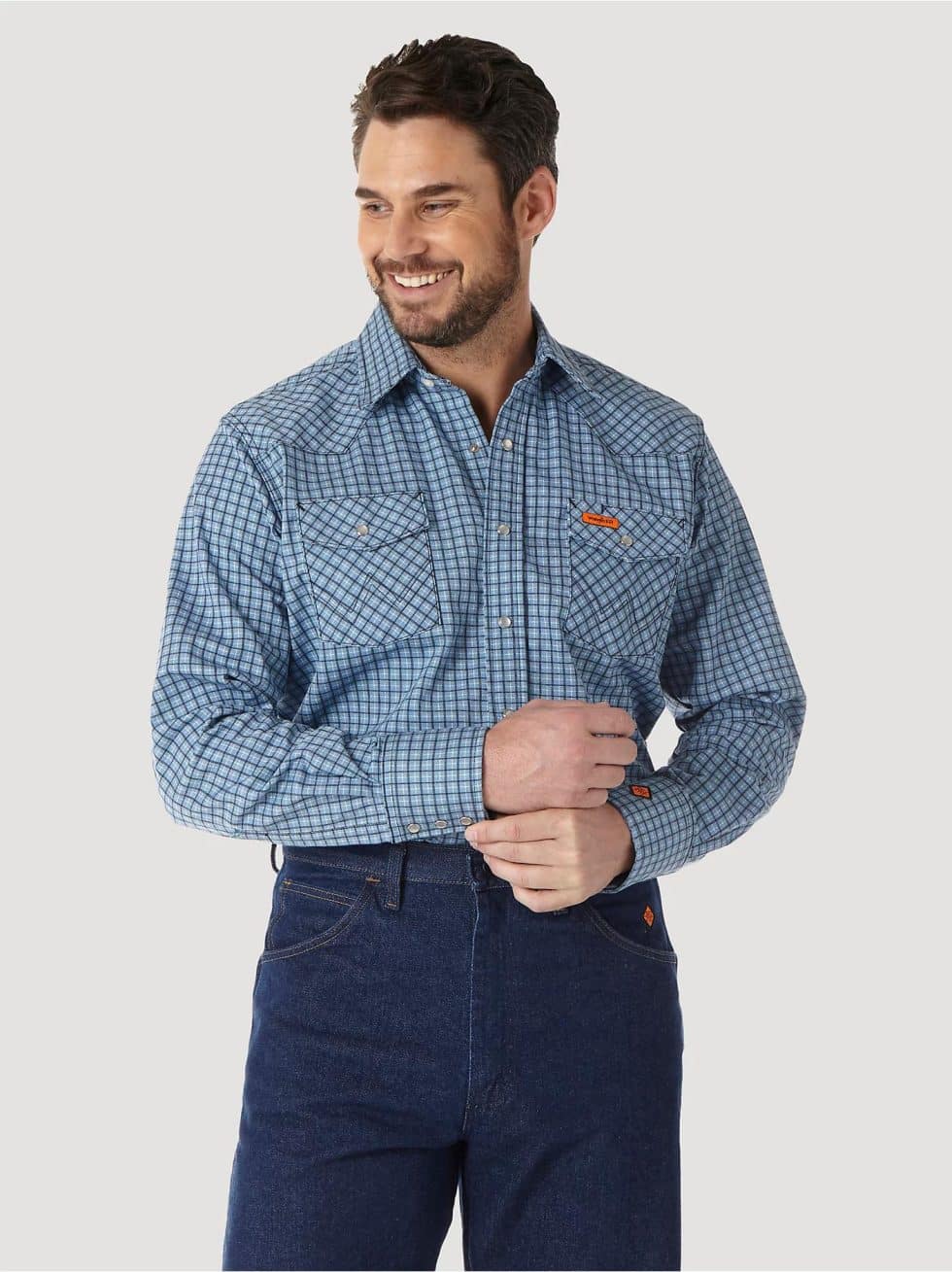 WRANGLER FR BLUE PLAID SNAP