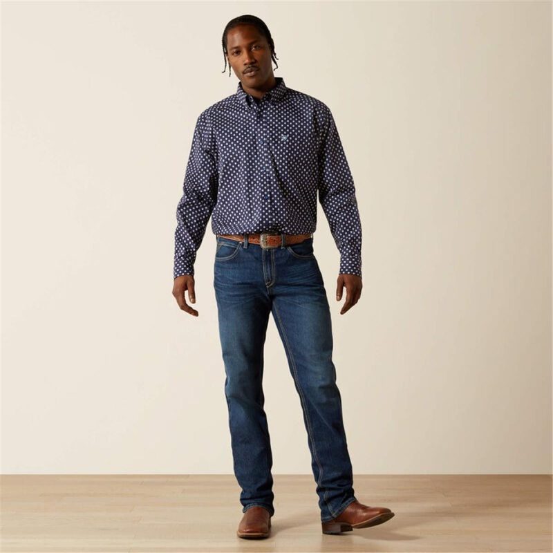 ARIAT DARK BLUE MNS STONE LS SHIRT