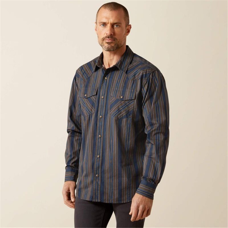 ARIAT NAVY MNS HORNE RETRO  SNP LS SH