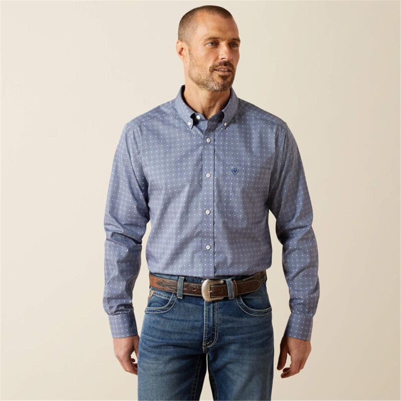 ARIAT GREY MNS WF BLAINE FTD LS SHIRT