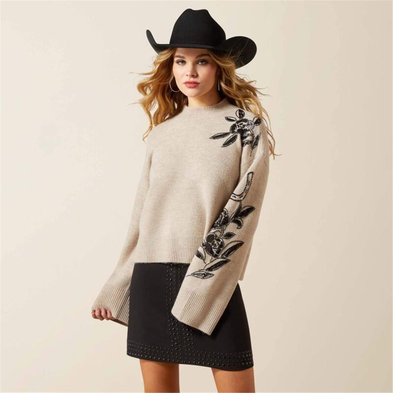 ARIAT OATMEAL HEATHER WMS ALL IN EMB