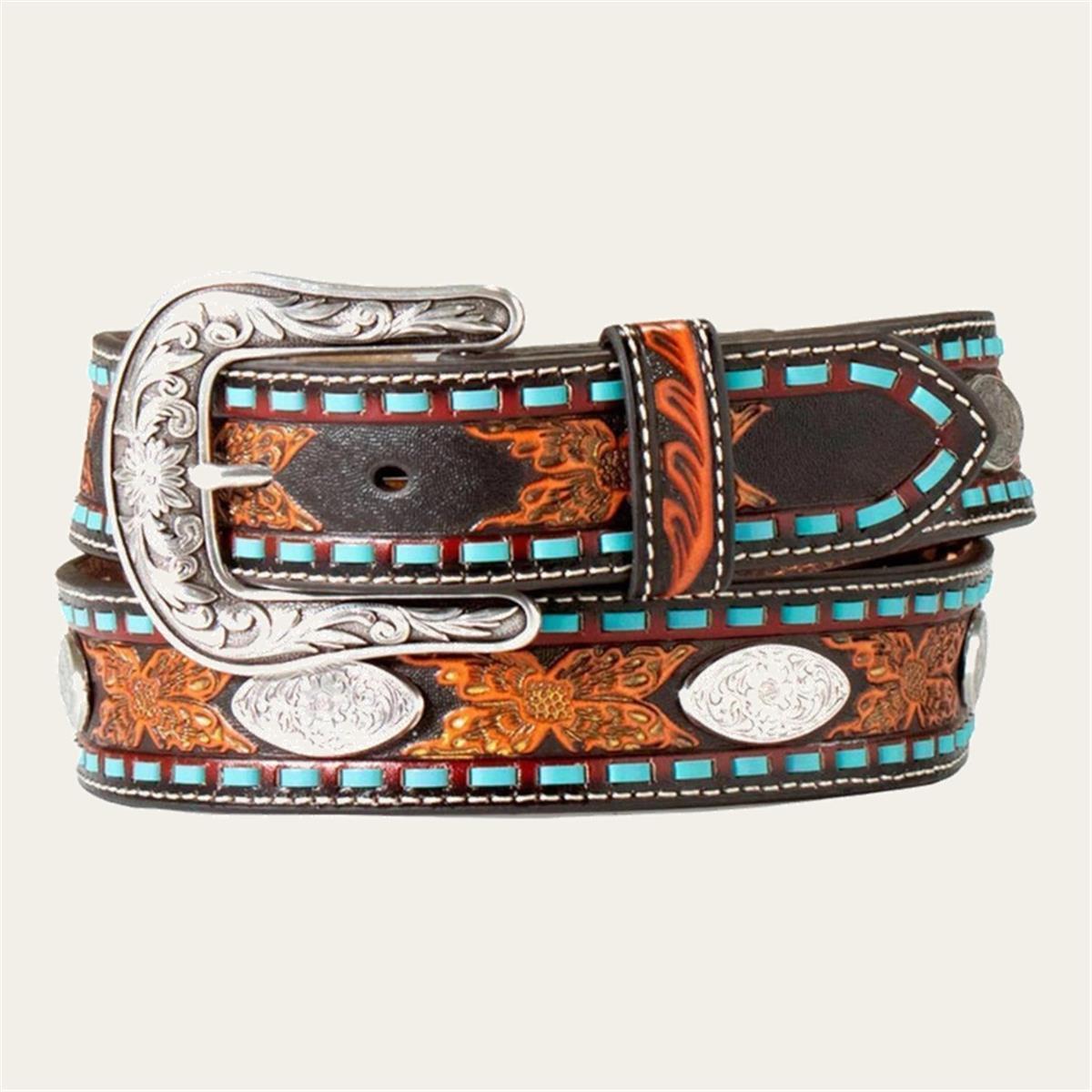 M & F WESTERN PRODUCTS LEATHER EMBOSSED BELT