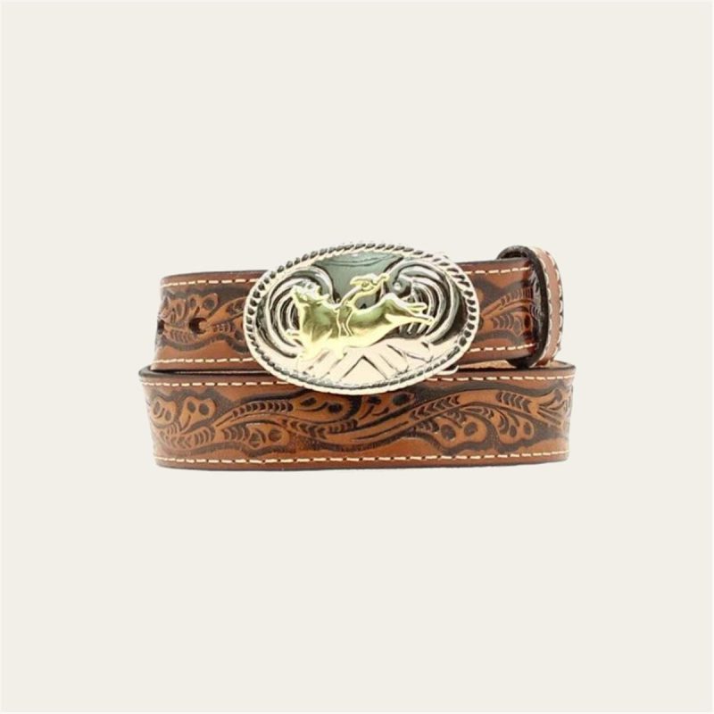 M & F WESTERN PRODUCTS BROWN TOOLED LEATHER BELT