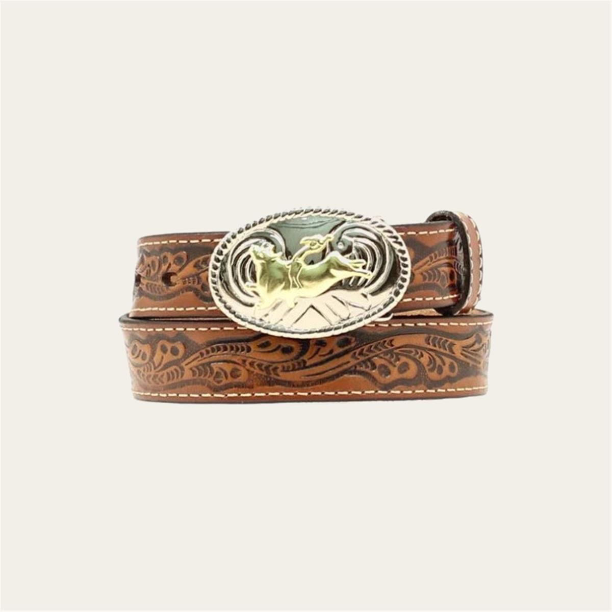 M & F WESTERN PRODUCTS BROWN TOOLED LEATHER BELT