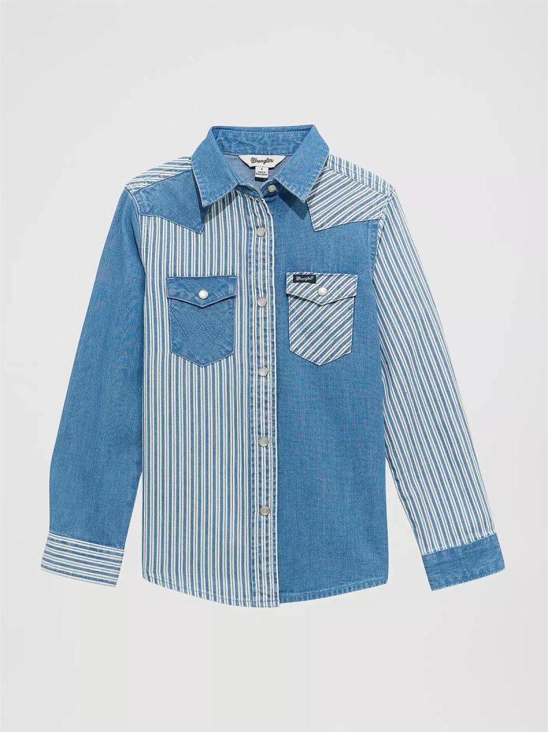 WRANGLER GIRLS' PATCHWORK WESTERN SNAP SHIRT